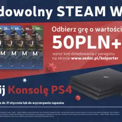 Kupony Steam Wallet o różnych nominałach, konsola PS4 i kontroler.