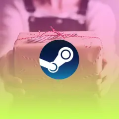 Prezent owinięty w papier z logo Steam.