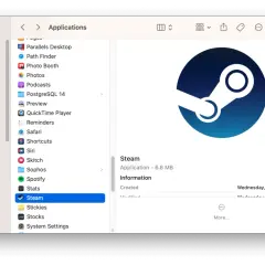 Ikona aplikacji Steam w folderze Aplikacje na komputerze Mac.