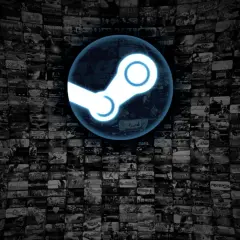 Logo Steam na tle mozaiki okładek gier.
