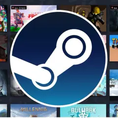 Logo Steam na tle okładek gier.