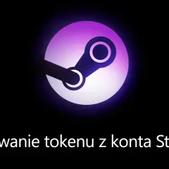 Logo Steam w fioletowo-białej poświacie na czarnym tle.