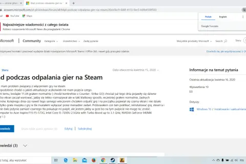 Zrzut ekranu z artykułu o błędach uruchamiania gier na Steam.
