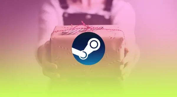 Prezent owinięty w papier z logo Steam.